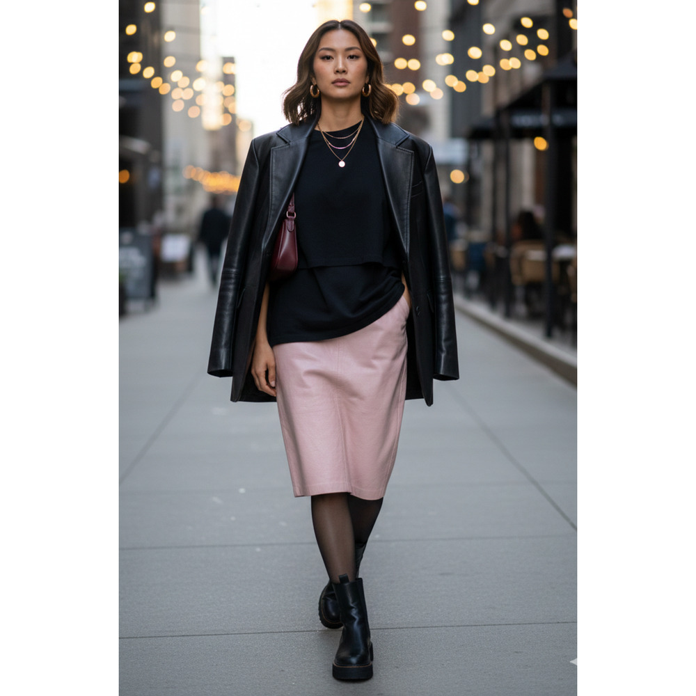 Vintage Lillie Rubin Women's Size 10 Blush Leather Pencil Skirt Ostrich Texture
